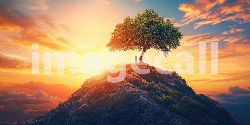 A Tranquil Morning: Person Connecting with Nature in a Serene Meadow as the Sun Rises, Symbolizing Growth and Renewal