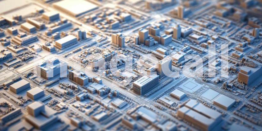 Miniature Urban Model: Detailed Scale Representation of a City or University Campus with Prominent Historical Building, Roads