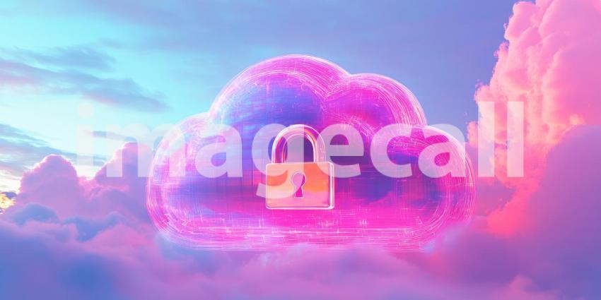 Secure Cloud Storage: Artistic Representation of a Colorful Cloud with Padlock Symbol, Emphasizing Data Security and Protection