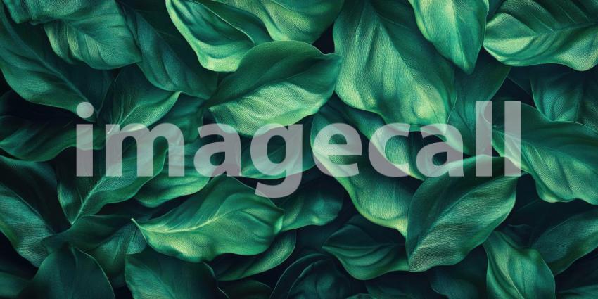 Dense Arrangement of Green Leaves with Intricate Veins and Overlapping Patterns, Creating a Lush and Vibrant Natural Canopy