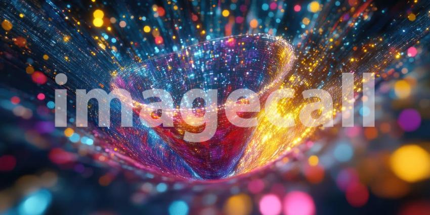 Futuristic Digital Funnel: Dynamic Purple and Pink Abstract Artwork with Glowing Dots and Lines, Depicting Depth, Motion, and Energy in a Sci-Fi Inspired Design