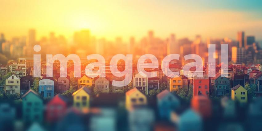 Charming Suburban Neighborhood Model: Detailed Miniature Scene Featuring Vibrant Houses, Distinct Architectural Features