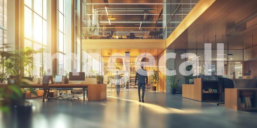 Modern Office Workspace: Stylish Desk Setup with Laptop, Coffee Cup, and Office Supplies in a Contemporary Setting