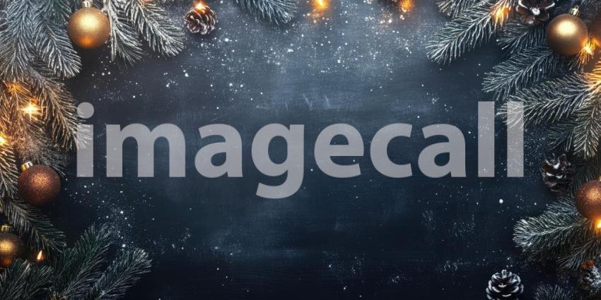 Christmas Blackboard: Wooden-Framed Blackboard on a Wooden Surface, Surrounded by Holiday Decor Including a Christmas Tree with Lights and Ornaments