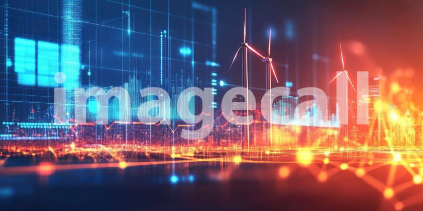 Electrical Power Transmission with Data Overlay: High-Voltage Power Lines and Towers Against a Clear Blue Sky