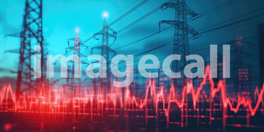 Electrical Power Transmission with Data Overlay: High-Voltage Power Lines and Towers Against a Clear Blue Sky
