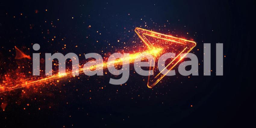 Dynamic Fiery Arrow: Glowing Arrow with Trail of Sparks and Light Against a Dark Background, Capturing Speed and Energy