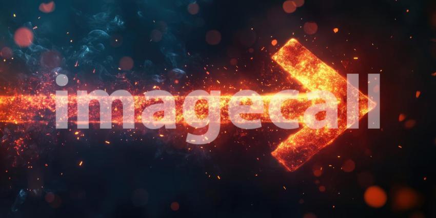 Dynamic Fiery Arrow: Glowing Arrow with Trail of Sparks and Light Against a Dark Background, Capturing Speed and Energy