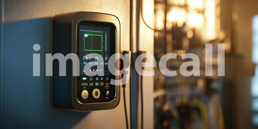 Industrial Worker Operating Control Panel: Person Wearing Hard Hat and High-Visibility Jacket Using a Card or Device on a Control Panel Screen