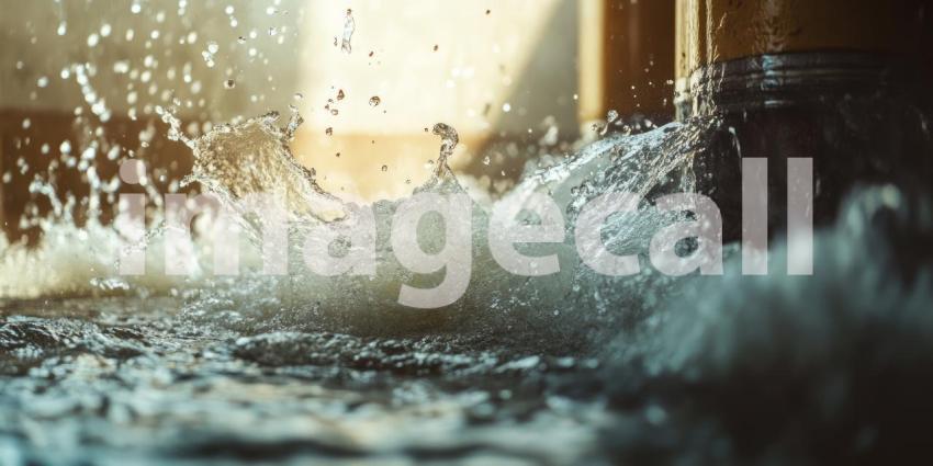 Water erupts in a dynamic explosion, sending a shower of droplets cascading through the air, capturing the raw power and unpredictable nature of the natural world