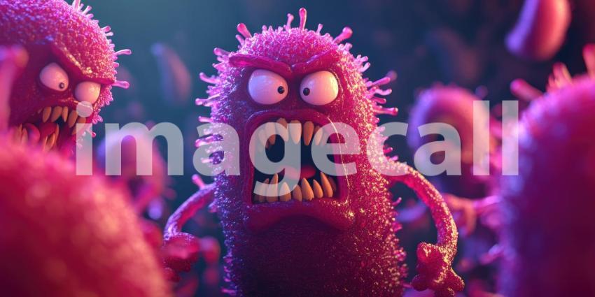 Cartoonish depiction of a coronavirus, its spikes resembling menacing tentacles and its expression one of pure aggression, serves as a lighthearted reminder of the ongoing battle against this invisible enemy