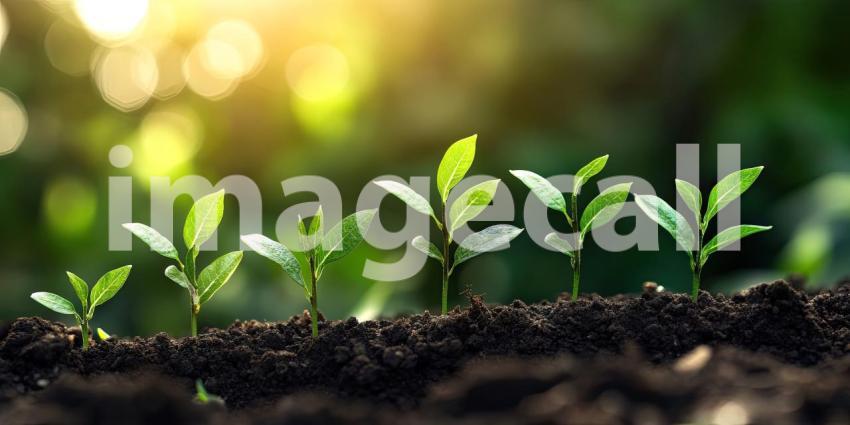 A row of young seedlings reaching for the sunlight, symbolizing the power of life, growth, and the promise of a brighter future