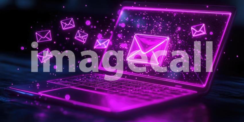 A laptop screen is awash with a flurry of colorful email icons, symbolizing the rapid flow of information and the constant connectivity of the digital age