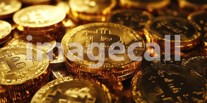 Stacks of gleaming Bitcoin coins rest atop a dynamic chart, symbolizing the volatile yet alluring world of cryptocurrency and the pursuit of digital wealth