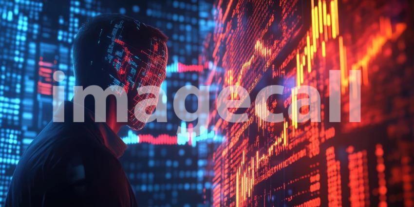 Navigating the Cryptoverse: A lone trader, immersed in a sea of data and charts, navigates the dynamic world of cryptocurrency