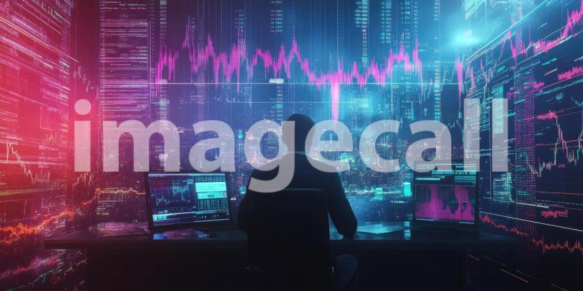 Navigating the Cryptoverse: A lone trader, immersed in a sea of data and charts, navigates the dynamic world of cryptocurrency
