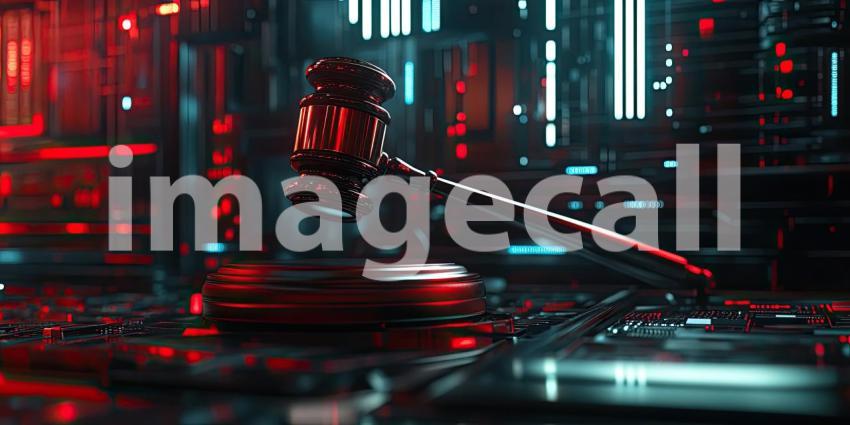 A gavel, symbol of justice, rests on a circuit board, highlighting the evolving landscape of law in the face of rapid technological advancements and the challenges of navigating the digital world