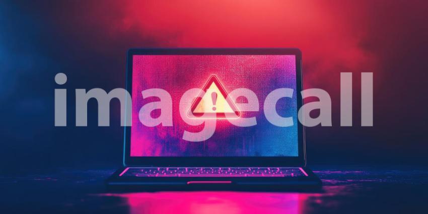 A laptop screen glows with an ominous red warning sign, casting a stark shadow in a dimly lit room, serving as a stark reminder of the ever-present threat of cyberattacks in our increasingly connected world