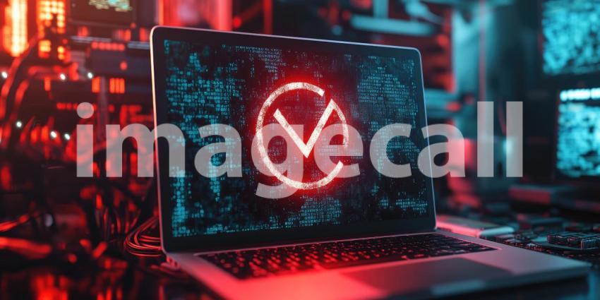 A laptop screen glows with an ominous red warning sign, casting a stark shadow in a dimly lit room, serving as a stark reminder of the ever-present threat of cyberattacks in our increasingly connected world