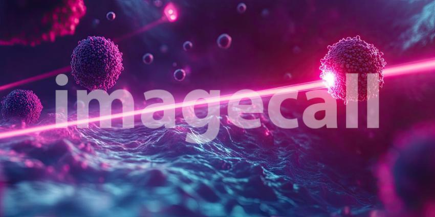 Two celestial bodies, illuminated by intersecting beams of light, engage in a cosmic dance, their surfaces crackling with energy and hinting at the vast and dynamic forces of the universe