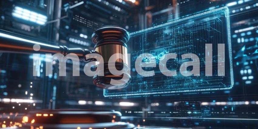 A gavel, symbol of justice, rests on a circuit board, highlighting the evolving landscape of law in the face of rapid technological advancements and the challenges of navigating the digital world