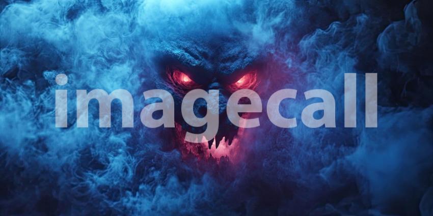 A ghostly skull emerges from a swirling cloud of smoke, casting an eerie glow and evoking a sense of otherworldly dread