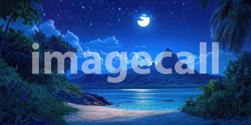 A breathtaking vista of a surreal landscape, where snow-capped mountains rise majestically against a backdrop of a vibrant purple sky, illuminated by a celestial glow