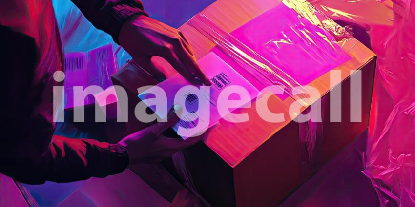 A gloved hand carefully holds a cardboard box, ready to be shipped, representing the connection and joy that gifts and packages bring during the holiday season