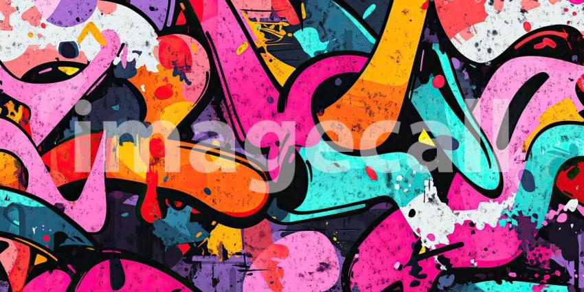 A vibrant explosion of colors and textures, this graffiti artwork bursts with energy and creativity, transforming a concrete canvas into a dynamic expression of urban art