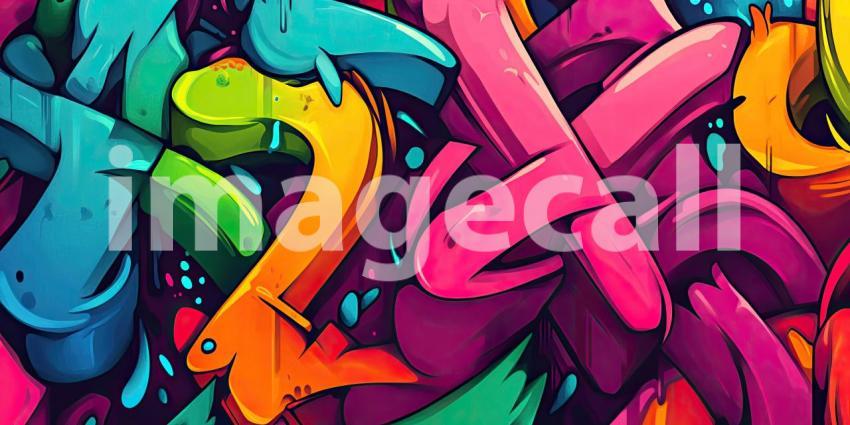 A vibrant explosion of colors and textures, this graffiti artwork bursts with energy and creativity, transforming a concrete canvas into a dynamic expression of urban art