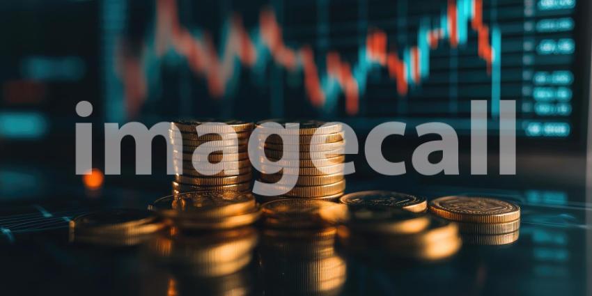 A stack of golden coins stands tall amidst a dynamic display of stock market data, symbolizing the ebb and flow of financial markets and the constant pursuit of investment opportunities