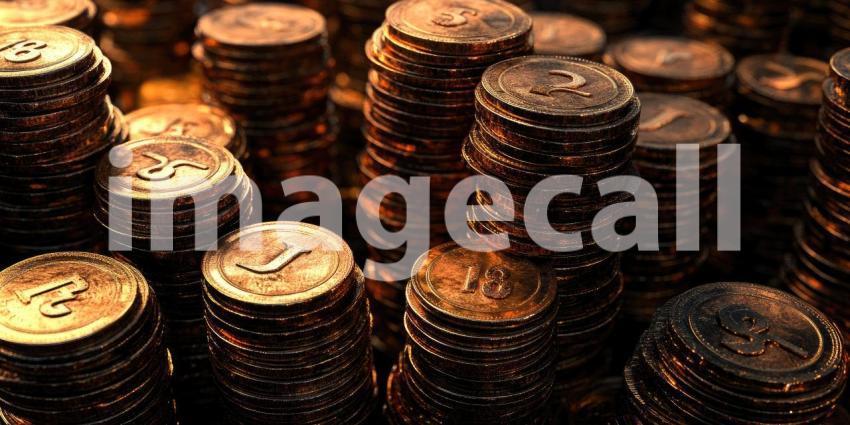 Stacks of gleaming gold coins shimmer under the light, symbolizing prosperity, abundance, and the allure of riches