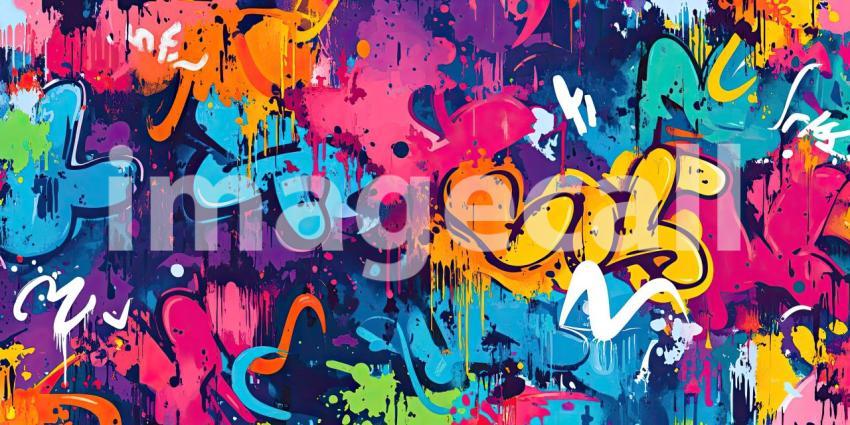 A vibrant explosion of colors and textures, this graffiti artwork bursts with energy and creativity, transforming a concrete canvas into a dynamic expression of urban art