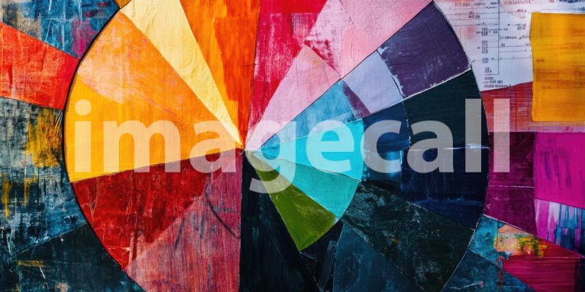 A vibrant pie chart, painted in a rainbow of colors, floats serenely on the water, symbolizing the diverse opportunities and potential outcomes that lie ahead