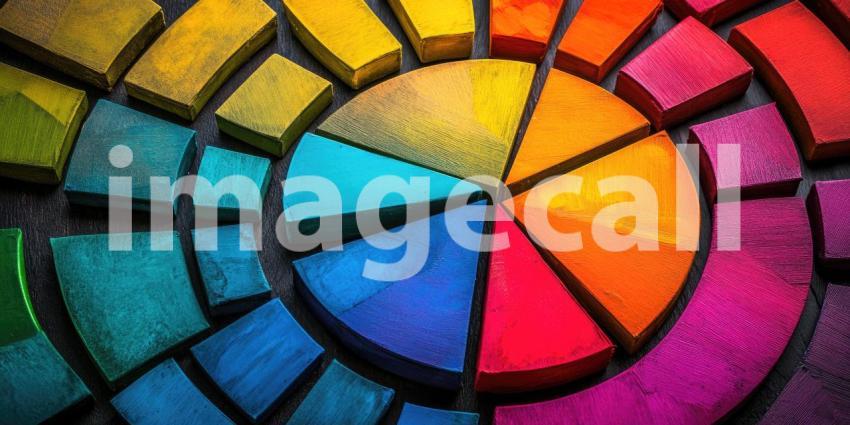 A vibrant pie chart, painted in a rainbow of colors, floats serenely on the water, symbolizing the diverse opportunities and potential outcomes that lie ahead
