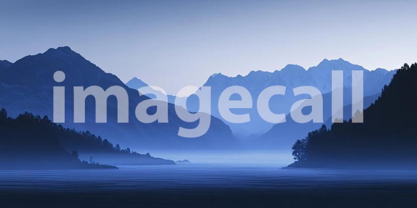 A breathtaking vista of a desolate, icy landscape, where snow-capped mountains rise majestically above a frozen lake, shrouded in a veil of mist