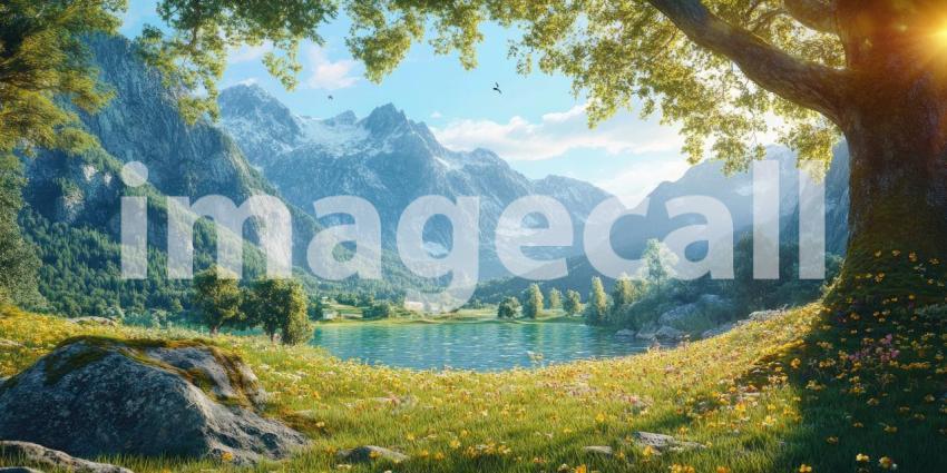 A sun-drenched mountain vista beckons with a winding path leading through a vibrant meadow, inviting you to embark on a journey of tranquility and exploration