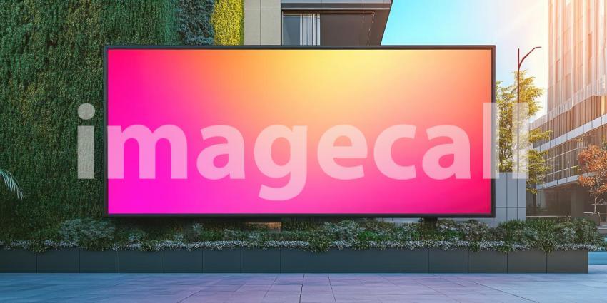 A vibrant billboard, illuminated against a fiery sunset, captures the attention of passing motorists, reflecting the dynamic energy of the city below
