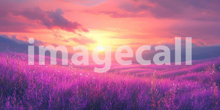 A surreal landscape unfolds under a vibrant pink sky, where otherworldly mountains rise and fall like waves, creating a scene of ethereal beauty and wonder