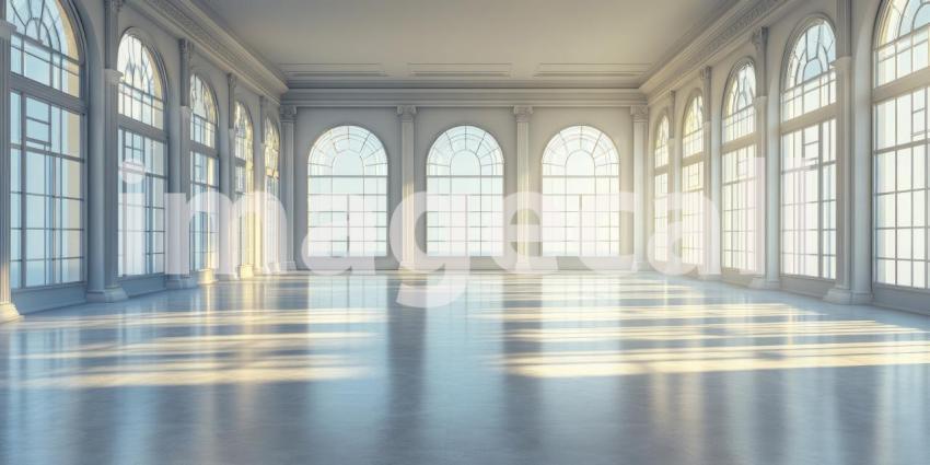 Sunlight streams through a colonnade of towering pillars, illuminating the grand hall of a palatial residence, creating an atmosphere of grandeur and timeless elegance