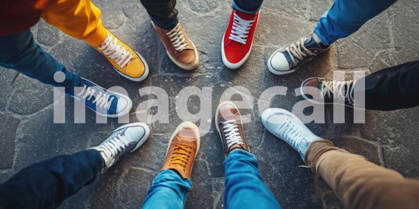 A Kaleidoscope of Kicks: A vibrant circle of colorful sneakers, each with its own unique flair, celebrates individuality and the joy of self-expression