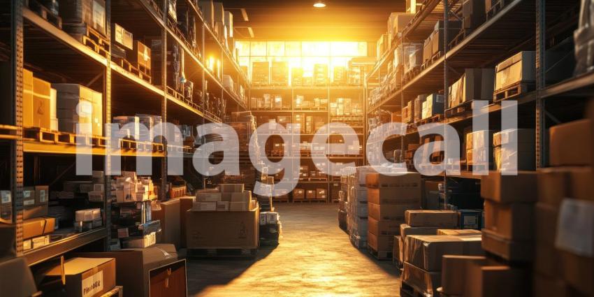 A vast warehouse, filled with rows of neatly stacked boxes, stands ready to fulfill orders and connect businesses with their customers