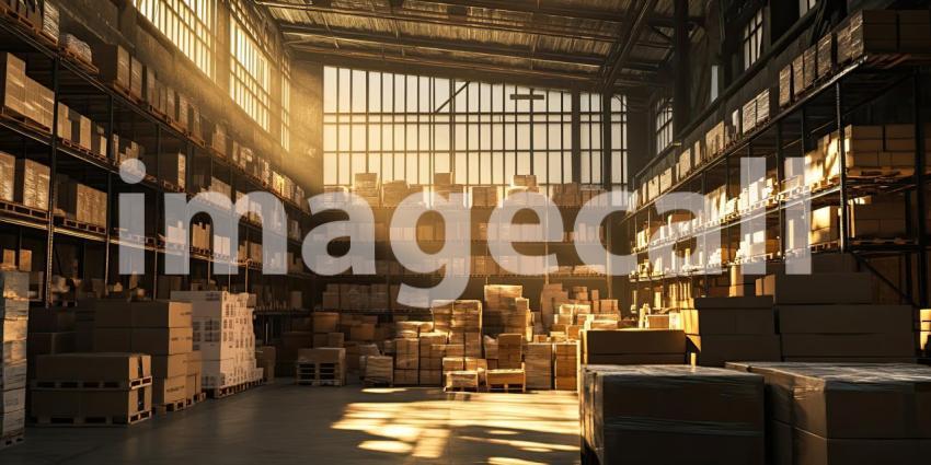 A vast warehouse, filled with rows of neatly stacked boxes, stands ready to fulfill orders and connect businesses with their customers