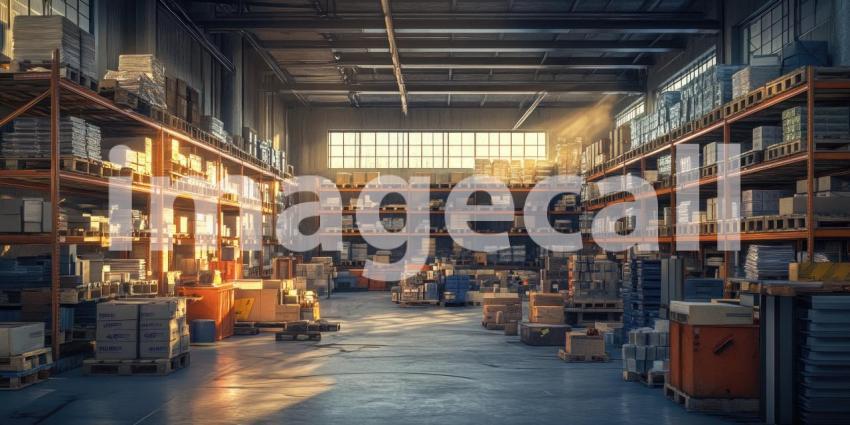 A vast warehouse, filled with rows of neatly stacked boxes, stands ready to fulfill orders and connect businesses with their customers
