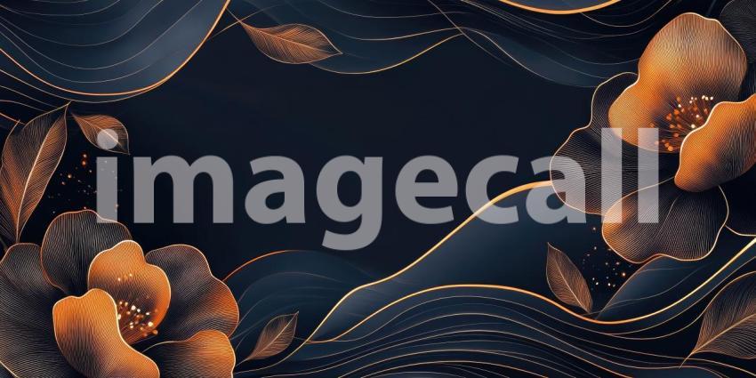 A Tapestry of Gold and Shadow: Delicate, golden flowers bloom against a deep blue backdrop, their intricate details illuminated, creating an elegant and captivating abstract design