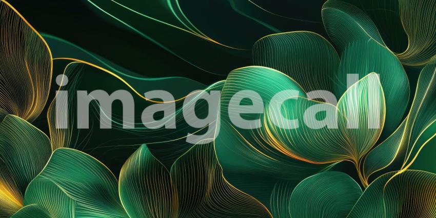 A Tapestry of Gold and Shadow: Delicate, golden flowers bloom against a deep blue backdrop, their intricate details illuminated, creating an elegant and captivating abstract design