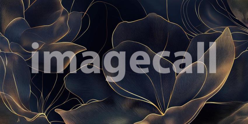 A Tapestry of Gold and Shadow: Delicate, golden flowers bloom against a deep blue backdrop, their intricate details illuminated, creating an elegant and captivating abstract design