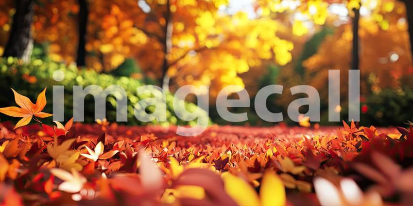 A path through a forest ablaze with autumn colors, where leaves dance in the gentle breeze, creating a scene of tranquility and seasonal beauty