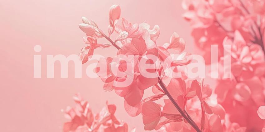 Delicate pink flowers, bathed in soft light, create a scene of gentle beauty and tranquility