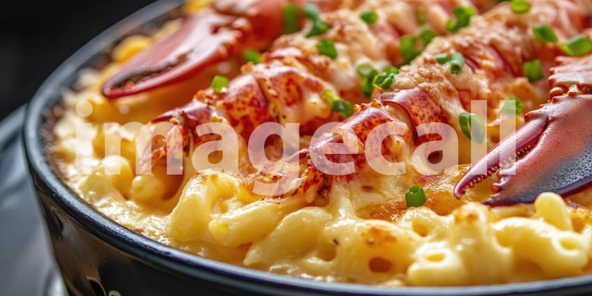 Lobster Mac and Cheese, a decadent dish where tender lobster meat mingles with creamy, cheesy macaroni, creating a symphony of flavors and textures